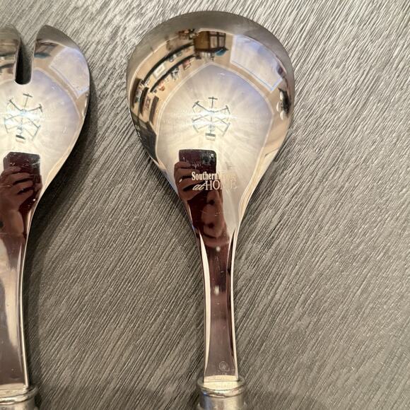 Southern Living Chesapeake Stainless Twisted Handle Salad Server Set Spoon Fork - Picture 5 of 8